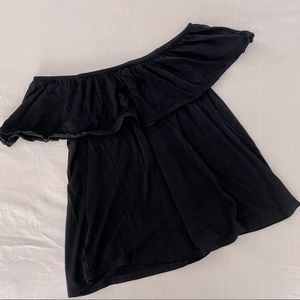 NWOT Black Off the Shoulder Crochet Line Flowy Top